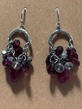 Dangle Earrings with Deep Red Beaded Clusters